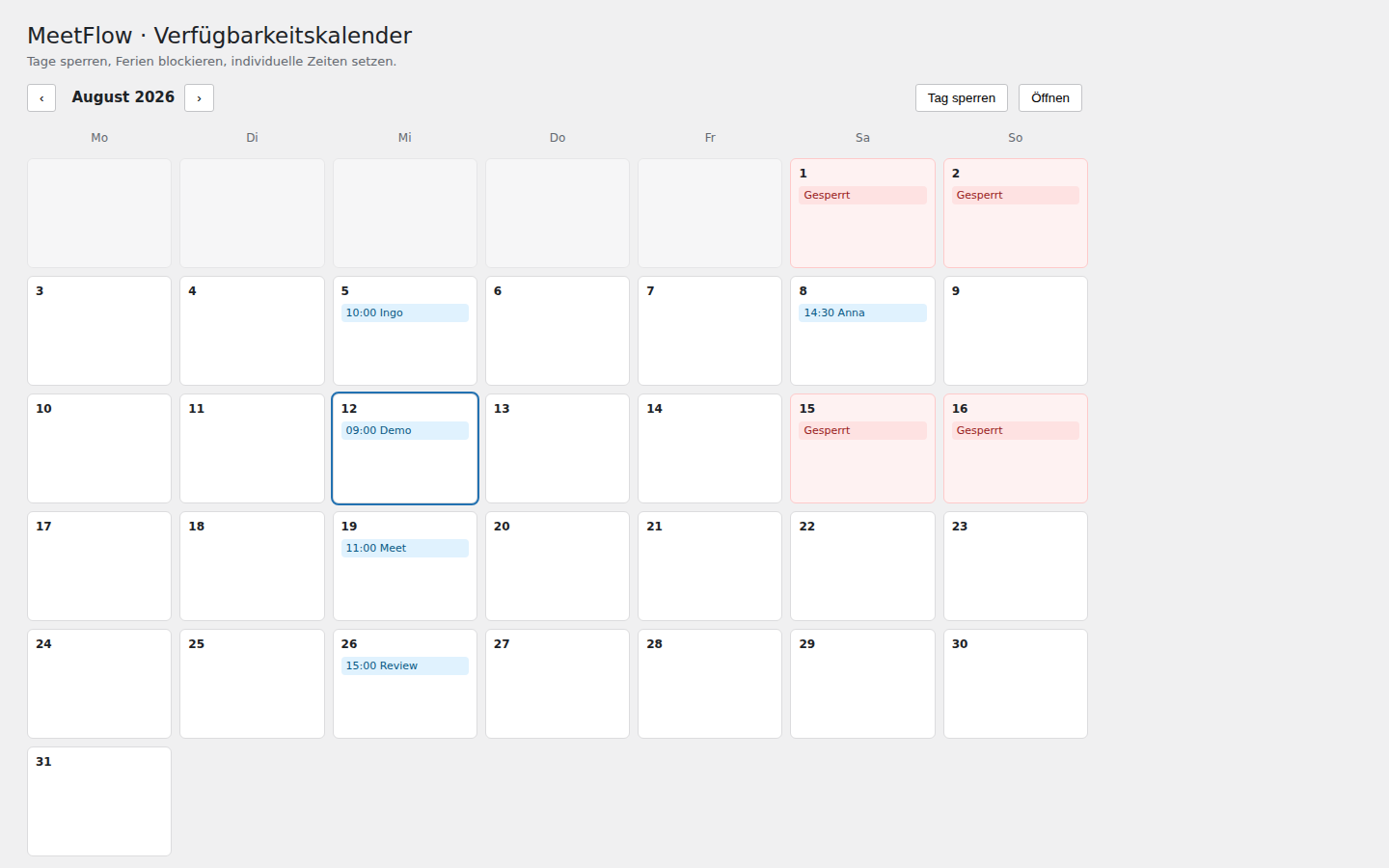Verfügbarkeitskalender