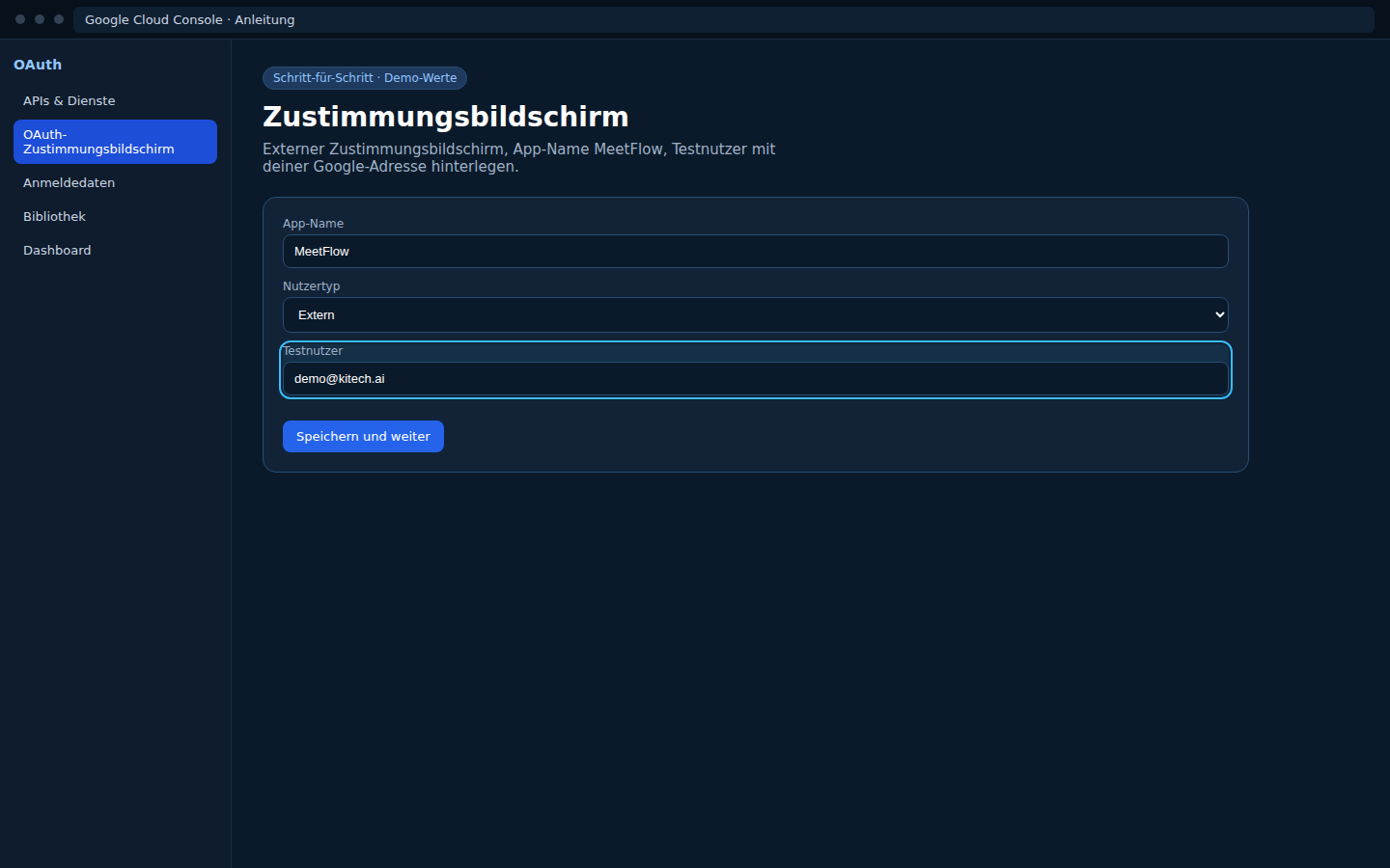 Google — OAuth-Zustimmungsbildschirm