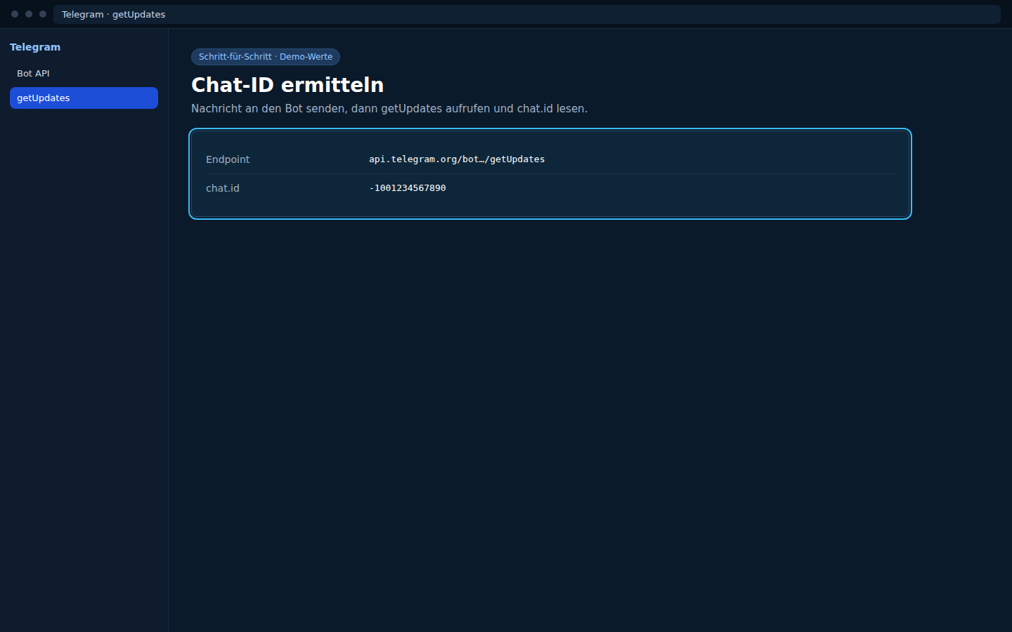 getUpdates — chat.id im JSON