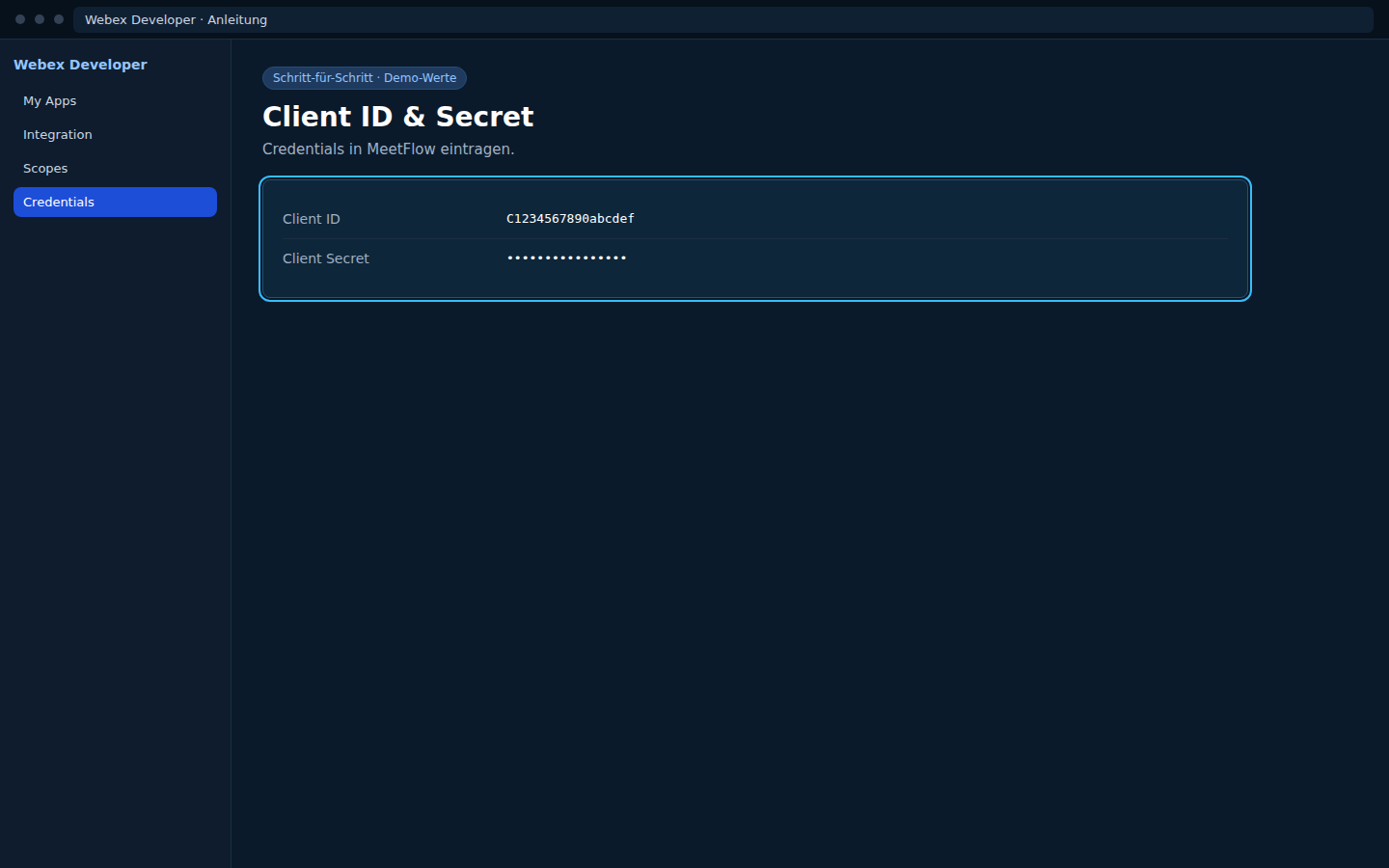 Webex — Client ID und Client Secret