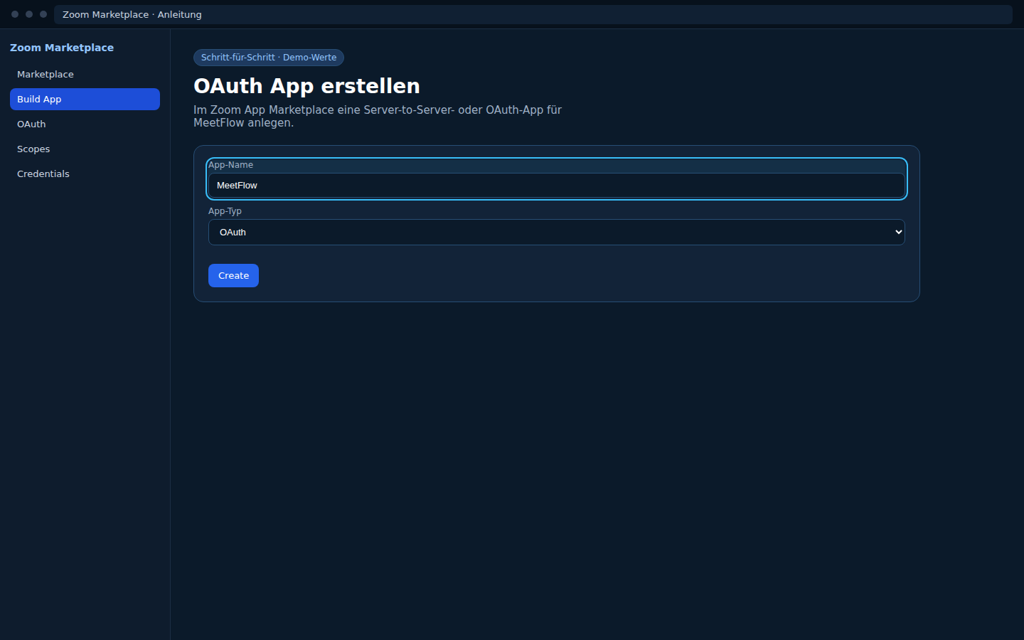 Zoom Marketplace — OAuth App (User-managed)