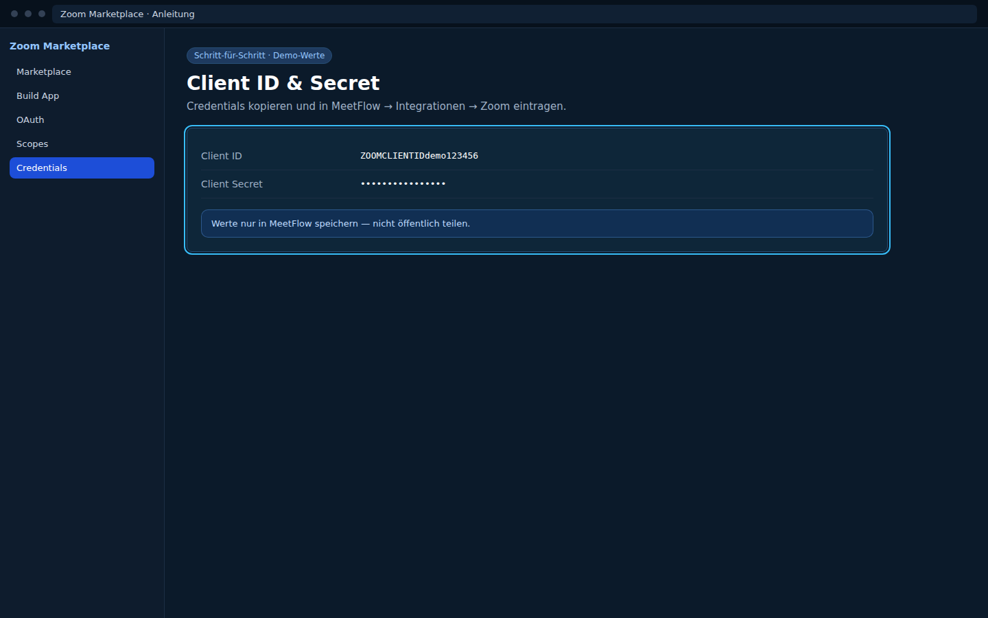 Zoom — Client ID und Client Secret