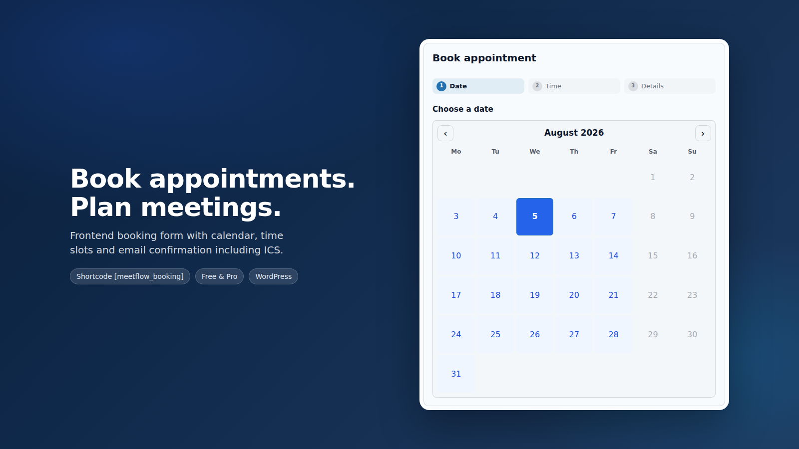 MeetFlow frontend booking form
